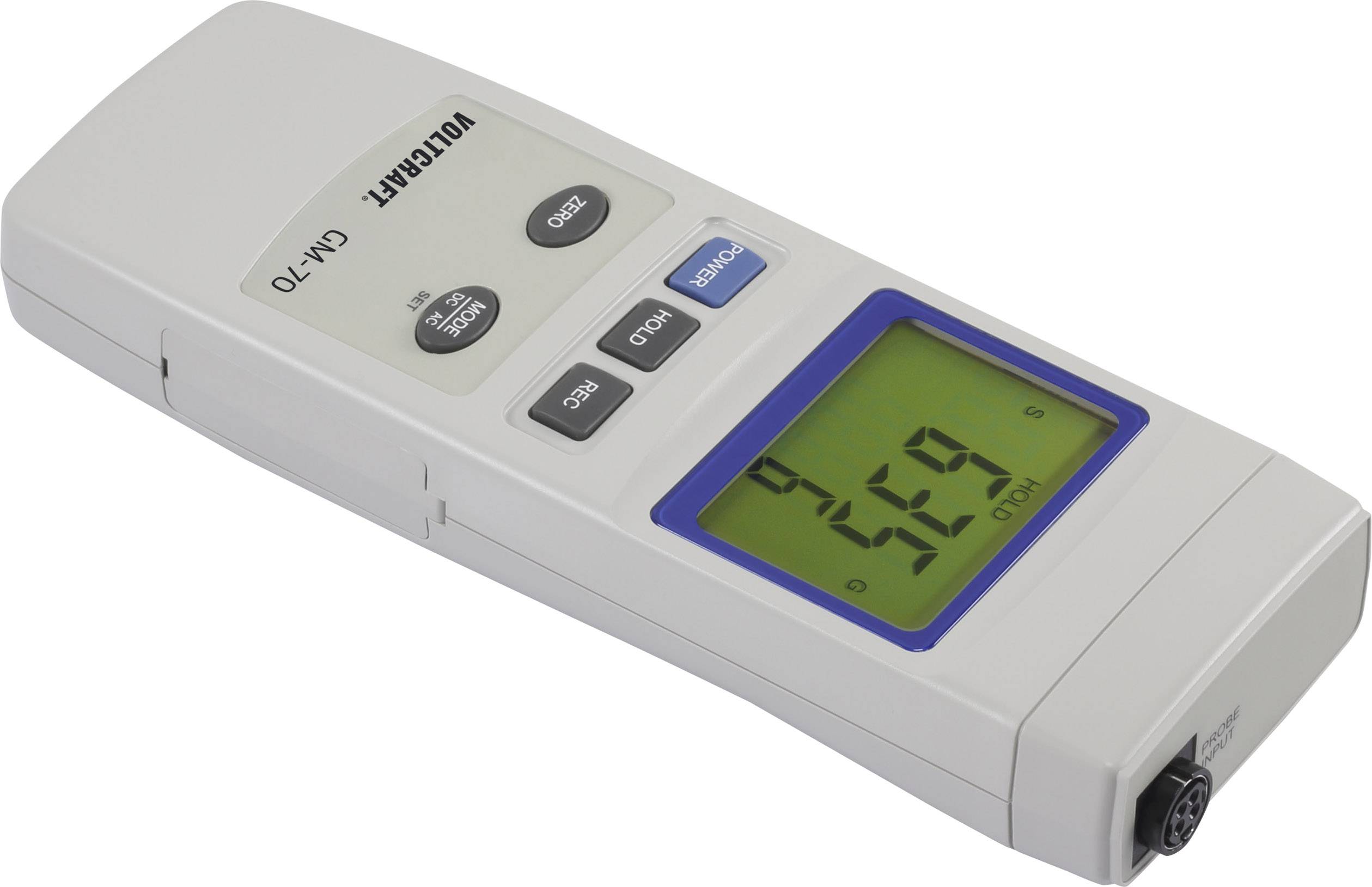Dispositivo manuale digitale per la misurazione della durezza superficiale con display LCD. Mostra il valore '15.9' su un display verde.