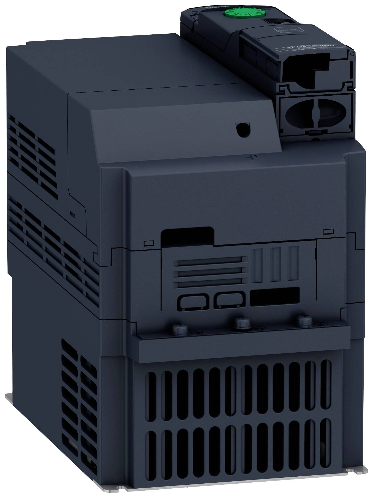 Dispositivo elettrico in un involucro nero con fessure di ventilazione e comandi, probabilmente un interruttore elettronico o un'unità di controllo.