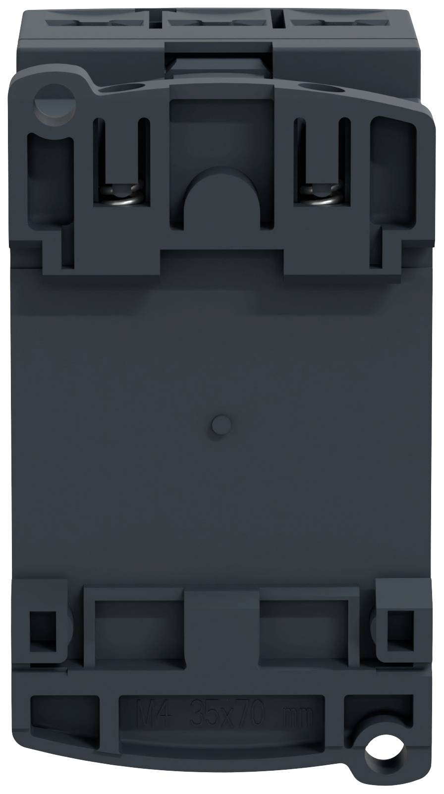 Un involucro rettangolare grigio in plastica con diversi tagli e punti di fissaggio. Potrebbe essere utile per applicazioni elettriche.