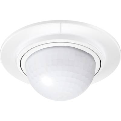 Un rilevatore di movimento bianco e rotondo a soffitto, idoneo a rilevare movimenti in un ambiente per il controllo automatico dell'illuminazione.