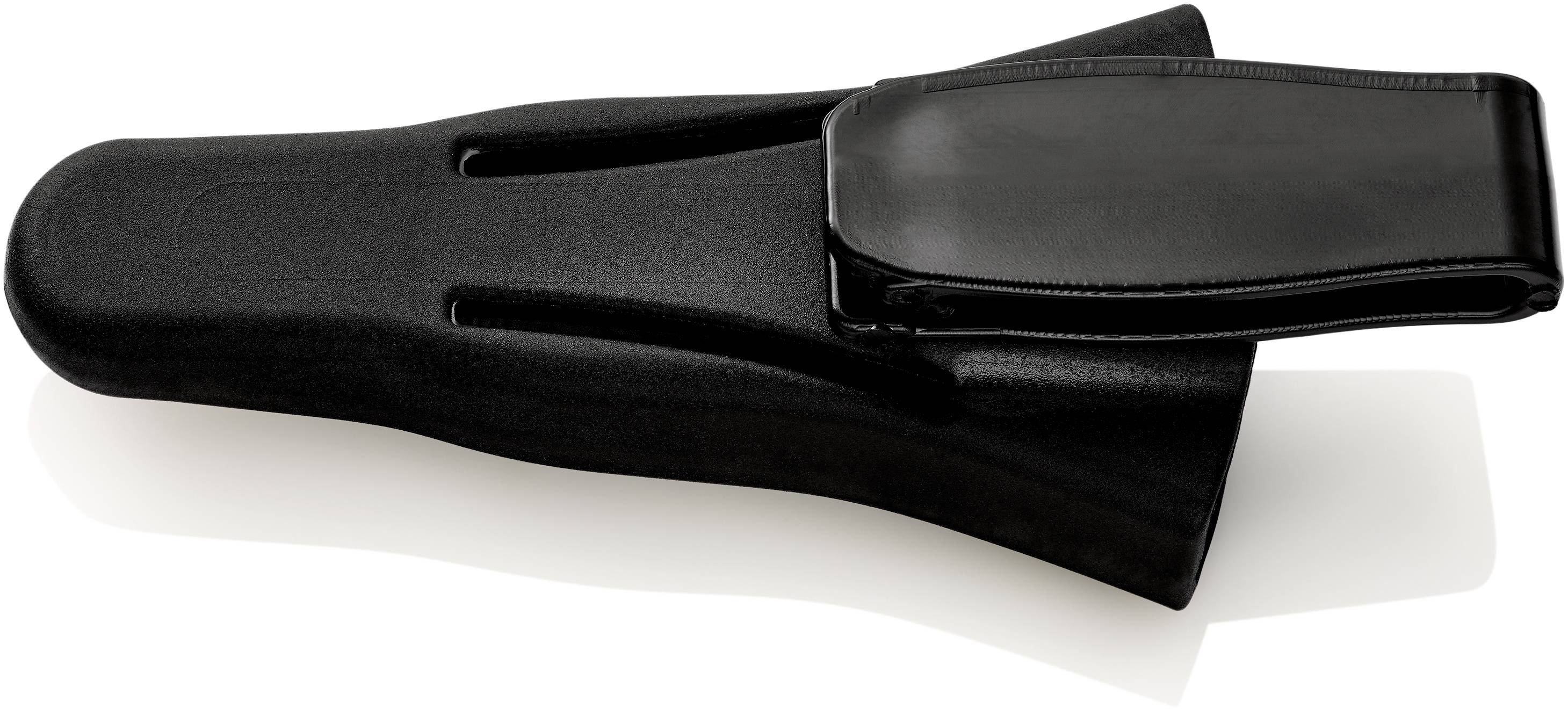Un bracciolo nero per mobili imbottiti, sagomato ergonomicamente, adatto a molte sedie da ufficio. Ideale per una seduta comoda e supportata.