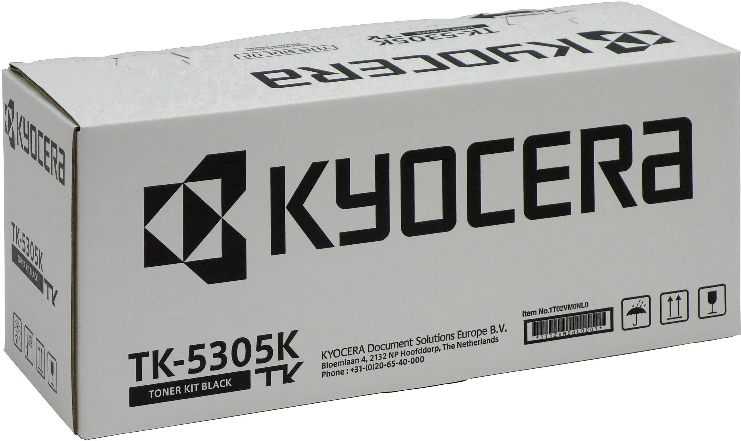 Scatola con la scritta 'Kyocera Toner Kit TK-5305K'. Confezione per toner nero per stampante.