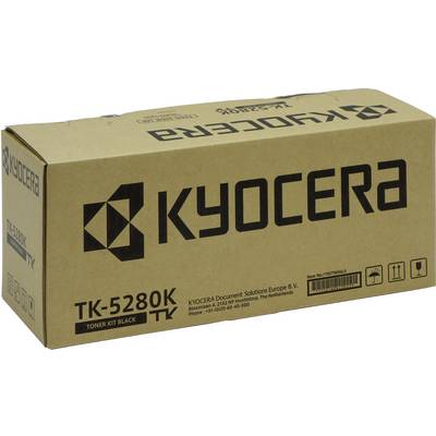 Scatola di cartone marrone con la scritta 'Kyocera TK-5280K Toner Kit Black'. Confezione per toner della stampante.