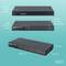 Switch con 16 porte di ingresso e 16 porte di uscita, supporta dati e PoE, dimensioni: 440 x 200 x 45 mm, con connessione per alimentatore.
