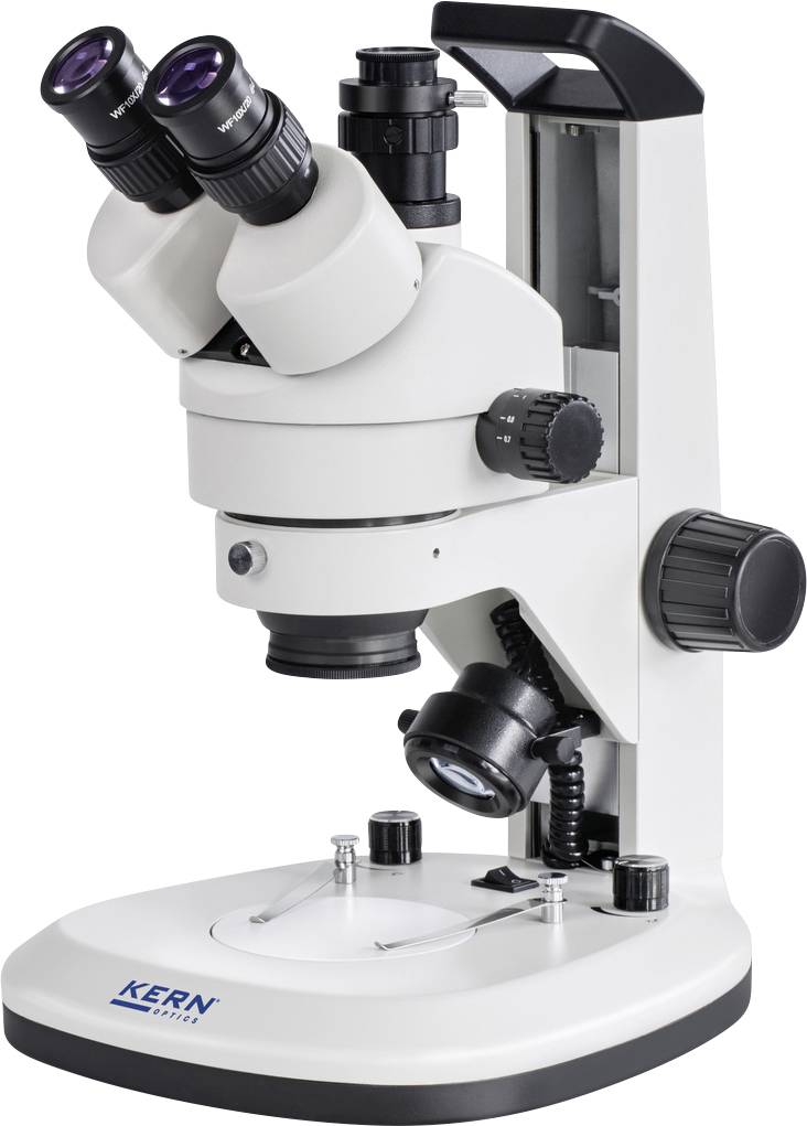 Un microscopio bianco con due oculari e diverse possibilità di regolazione, adatto per osservazioni scientifiche precise.