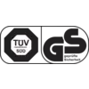 Logo 'TÜV SÜD' accanto al sigillo 'GS sicurezza testata', che sta per standard di sicurezza verificati per i prodotti.
