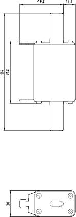 Disegno tecnico di un componente rettangolare con dimensioni: larghezza 134 mm, altezza 49,8 mm, lunghezza 114,1 mm; posizioni di fissaggio contrassegnate.