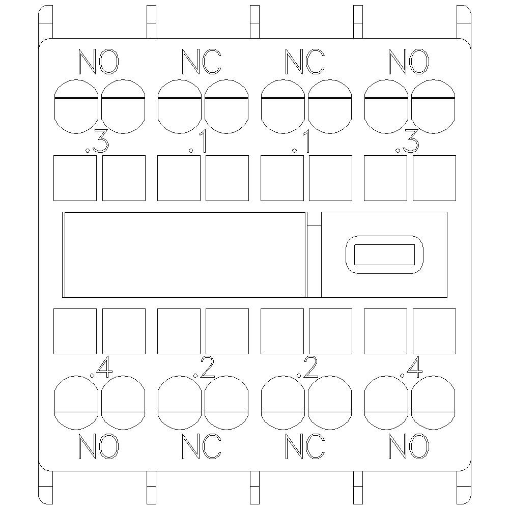 Disegno tecnico di uno schema elettrico con più contatti contrassegnati come 'NC' e 'NO'. Mostra i collegamenti di connessione.