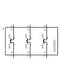 Schema elettrico di un sistema con tre circuiti identici, ciascuno con due condensatori (K/P1, K/P2) e un conduttore (L1, L2, L3), logo Siemens a destra.