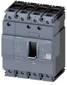 Un interruttore nero con multiple connessioni, contrassegnato con specifiche tecniche. Il logo Siemens è visibile.