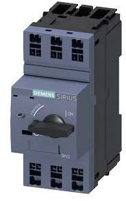 Un interruttore grigio Siemens con manopola di regolazione, con etichetta 'SIRIUS'. L'interruttore principale è nella posizione 'ON'.