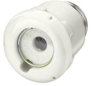 Un adattatore di sicurezza ceramico bianco con attacco filettato metallico.