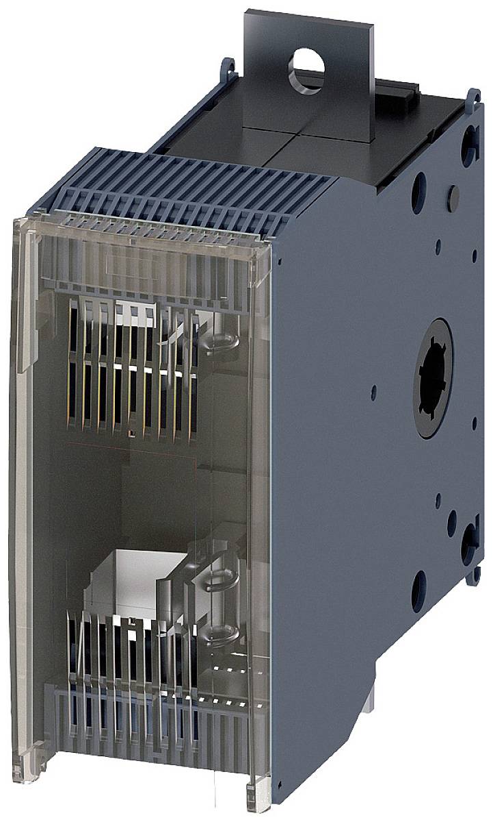 Un involucro elettrico rettangolare, trasparente, per componenti con slot e connessioni visibili, montabile.
