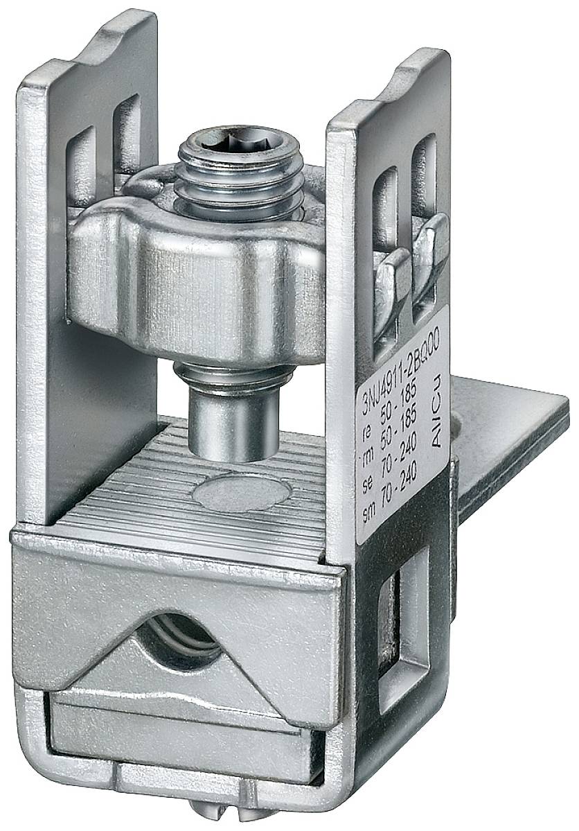 Un interruttore di separazione argentato, metallico, con meccanismo a vite, utilizzato per connettere e disconnettere circuiti elettrici.
