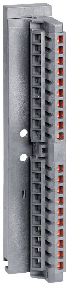 Blocco di connessione in plastica grigia con diversi morsetti arancioni, idoneo per cablaggi elettrici in applicazioni tecniche.