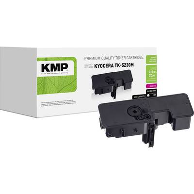 Cartuccia toner KMP di qualità premium per Kyocera TK-5230M, mostrata con scatola del prodotto e cartuccia nera.