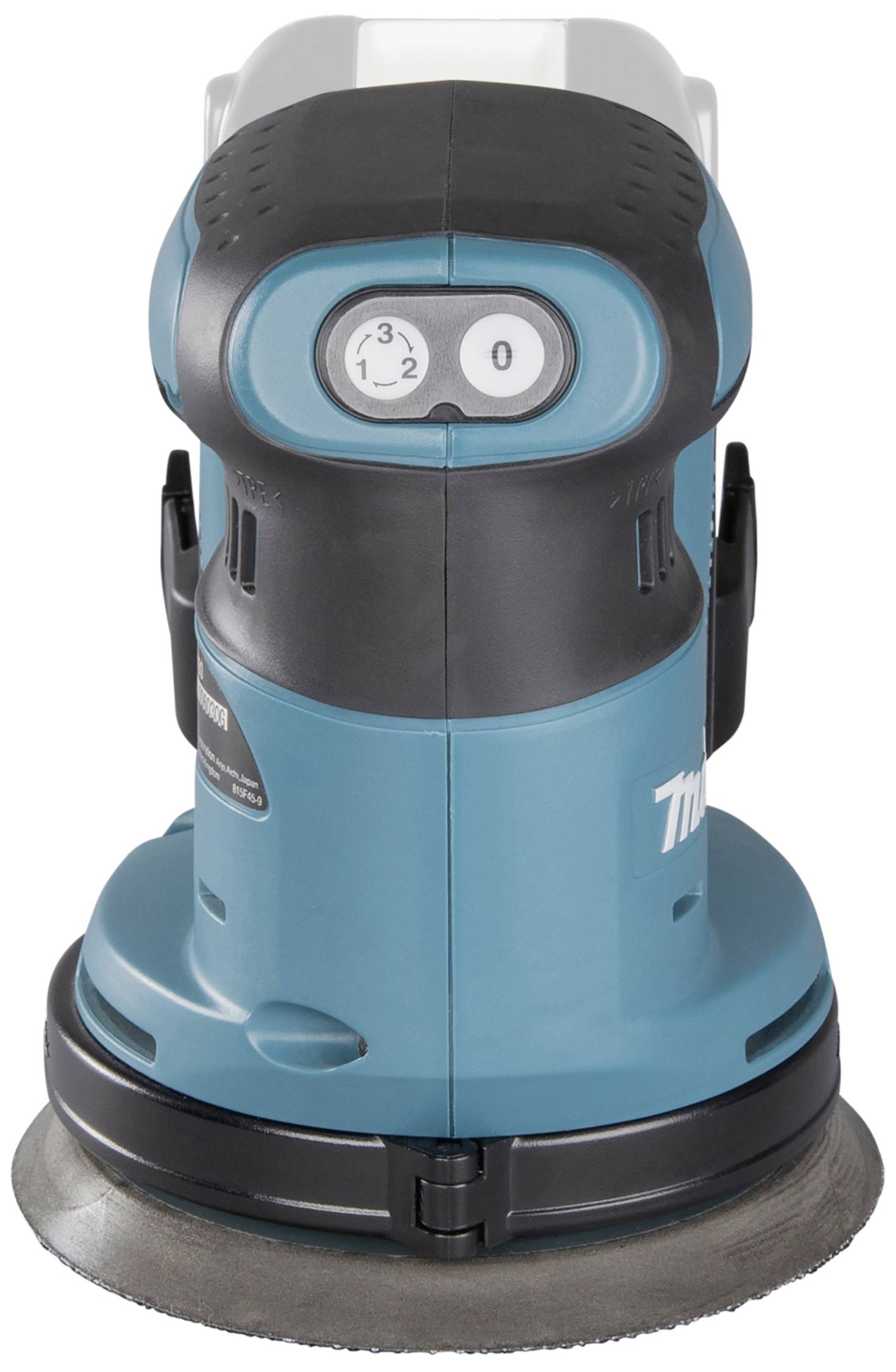 Un levigatrice eccentrica elettrica di colore blu, offre opzioni di regolazione per diverse velocità di levigatura.