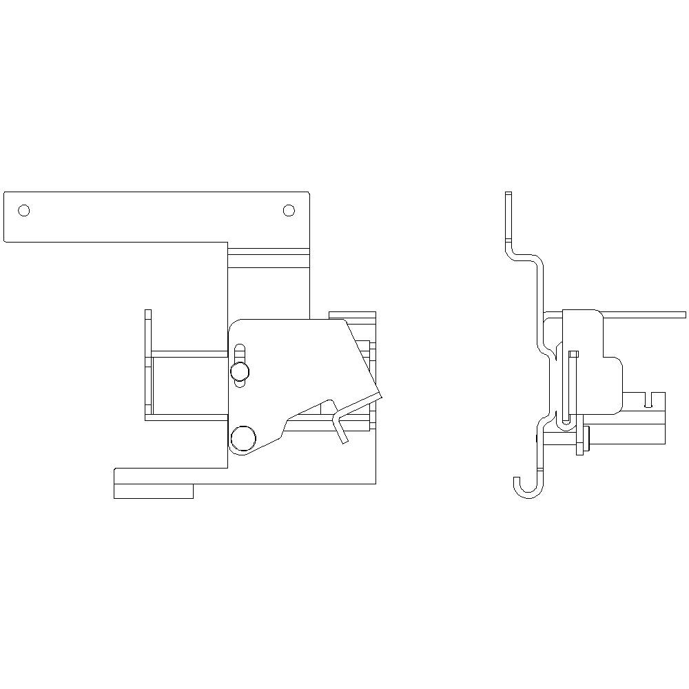 Disegno tecnico di un supporto o morsetto, con viste laterali e frontali. Mostra i dettagli della struttura e dei punti di fissaggio.