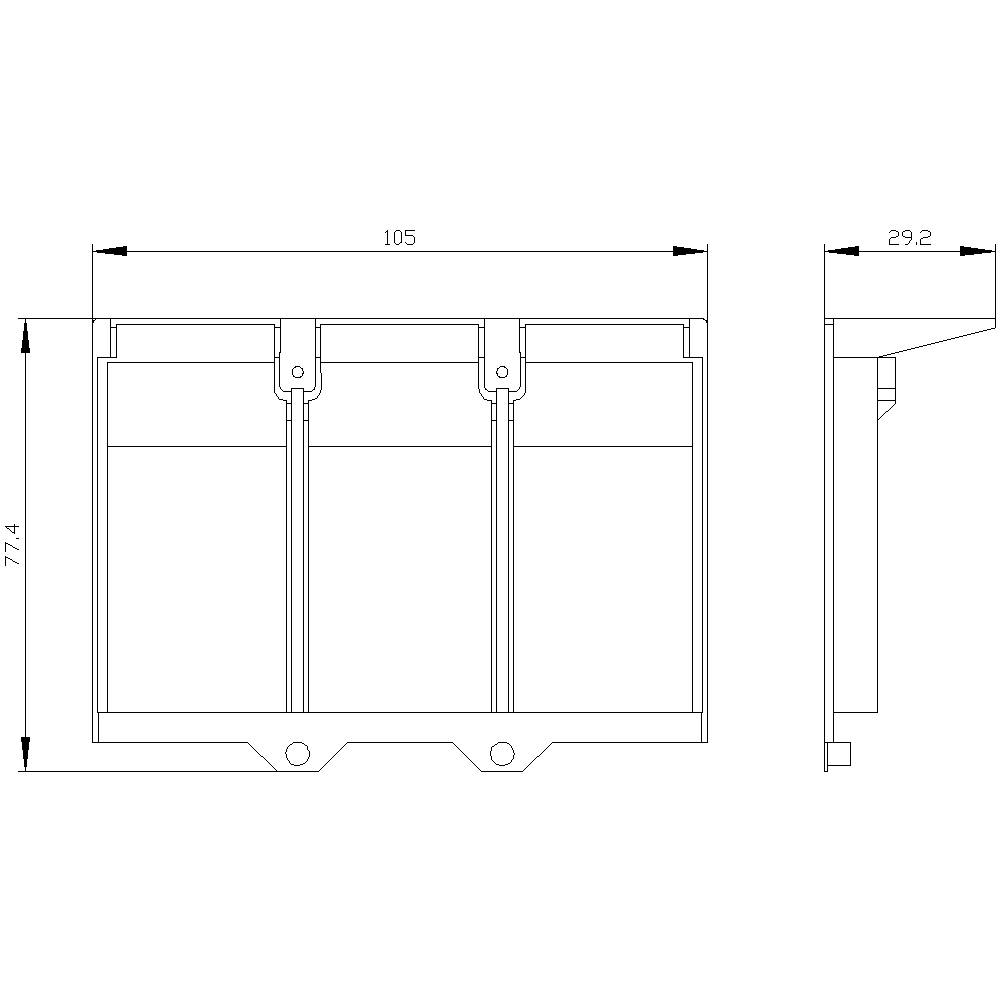 Disegno tecnico che mostra una struttura rettangolare con le seguenti dimensioni: larghezza 105, altezza 77,14, profondità 29,2. Linee e etichette visibili.