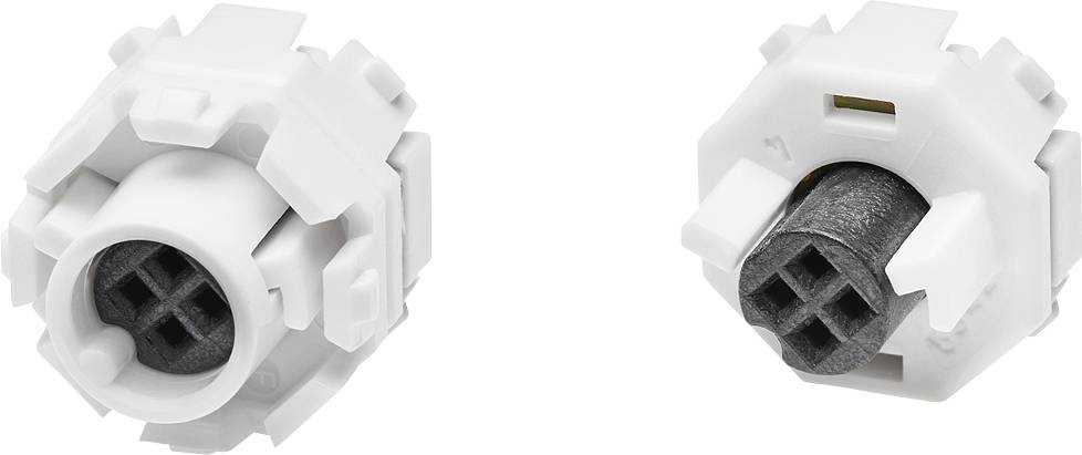 Due spine bianche in plastica con vista da innesto, utilizzate per connessioni elettroniche.