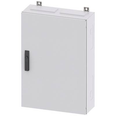 Armadietto metallico grigio con maniglia nera sul lato frontale, montato a parete. Adatto per applicazioni industriali o tecniche.