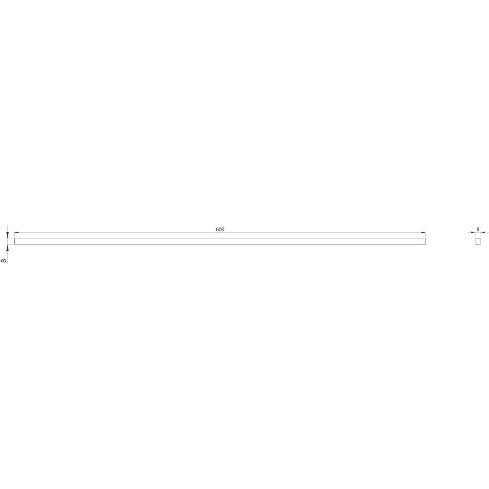 Disegno tecnico di un profilo metallico con dimensioni di 600 mm di lunghezza e 60 mm di larghezza, che mostra la sezione trasversale e le linee di quota.
