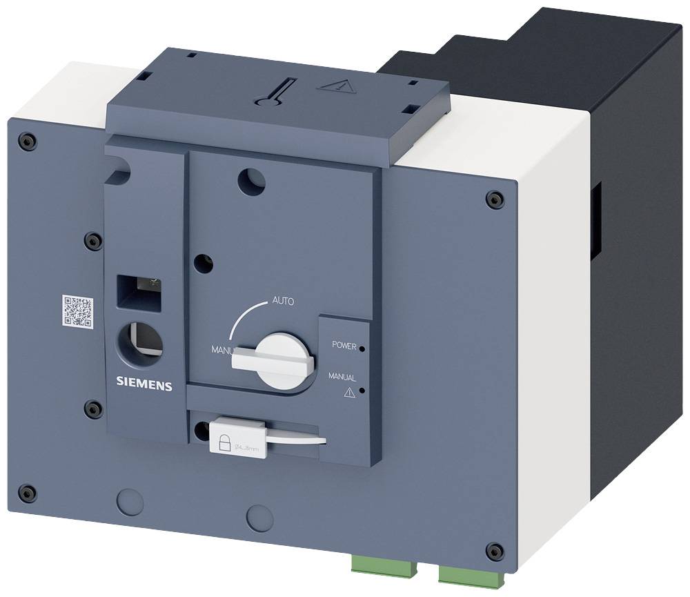 Un dispositivo Siemens blu e bianco per il controllo di circuiti elettrici, con interruttore per 'Auto', 'Manuale' e 'Accensione'.