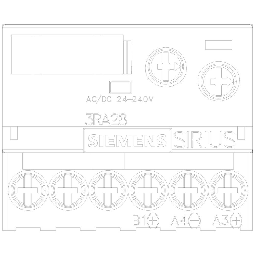 Un contattore Siemens Sirius con slot e connessioni elettriche, contrassegnato con '3RA28' e 'AC/DC 24-240V'.