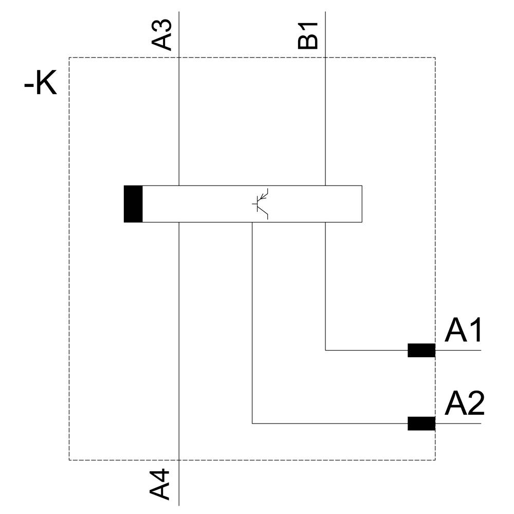 Schema di un circuito elettrico. 'A1' e 'A2' sono collegati in serie con connessioni a 'A3', 'B1' e '-K'.