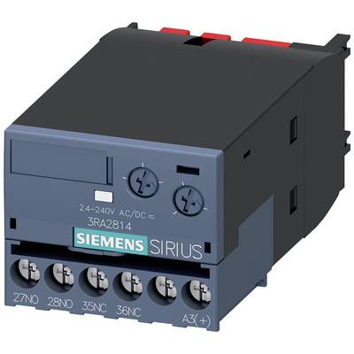Un dispositivo elettrico di comando Siemens, modello Sirius 3RA2814, per il controllo di motori elettrici, mostra i connettori e gli elementi di comando.