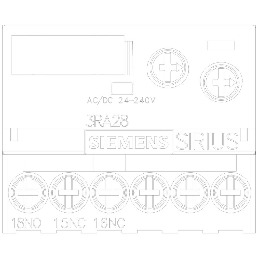 Dispositivo Siemens SIRIUS 3RA28, illustrazione con connessioni elettriche e campo di tensione 'AC/DC 24-240V'.