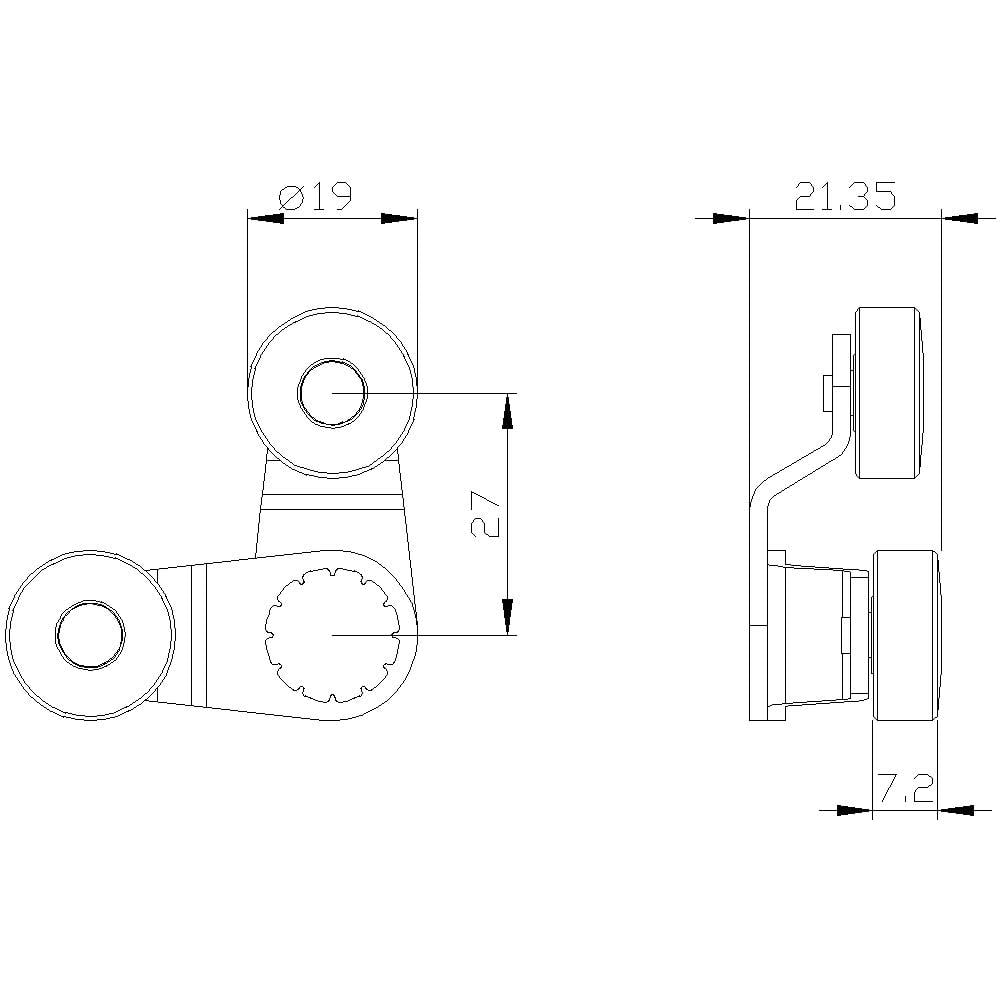 Disegno tecnico di un componente con due viste: vista frontale e vista laterale. Le dimensioni come diametro e lunghezza sono indicate.