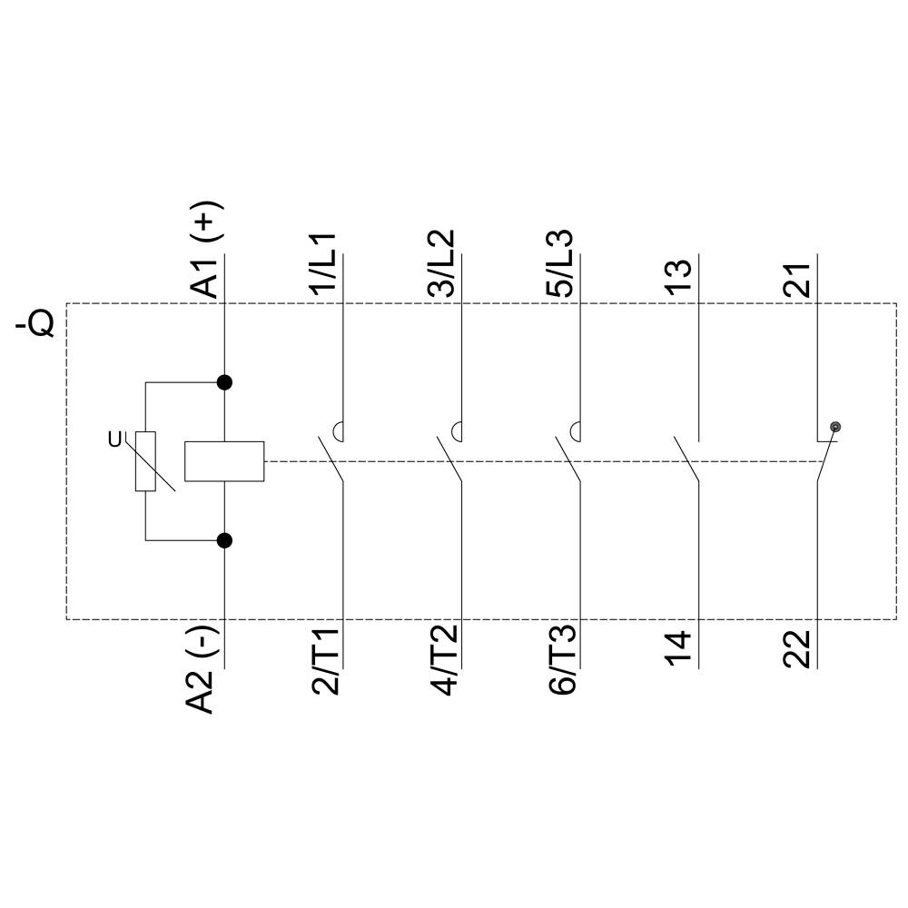 Diagramma di un circuito elettrico con sei contatti, numerati da 1 a 6. A sinistra è presente un interruttore contrassegnato con '+' e '-'.