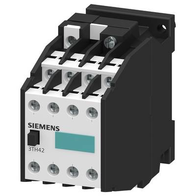 Un contattore multipolare nero Siemens con numero di modello '3TH42', utilizzato per operazioni di commutazione elettrica.