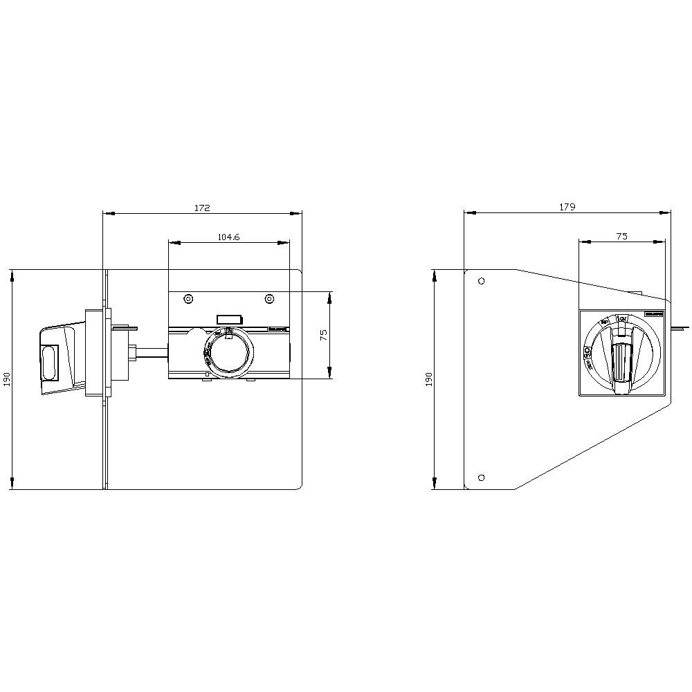 Disegno tecnico di un quadro elettrico con quote dettagliate in millimetri, rappresentato da due prospettive diverse.