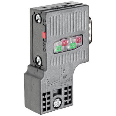 Componente elettrica con leva e indicatori LED, etichettata con 'On', 'Off', 'A1', 'A2', 'B1', 'B2'. Viti per il fissaggio.
