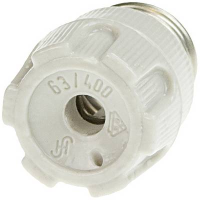 Un adattatore bianco, cilindrico, con la scritta '63 1400', simbolo Uir e un simbolo triangolare, utilizzato per connessioni elettriche.