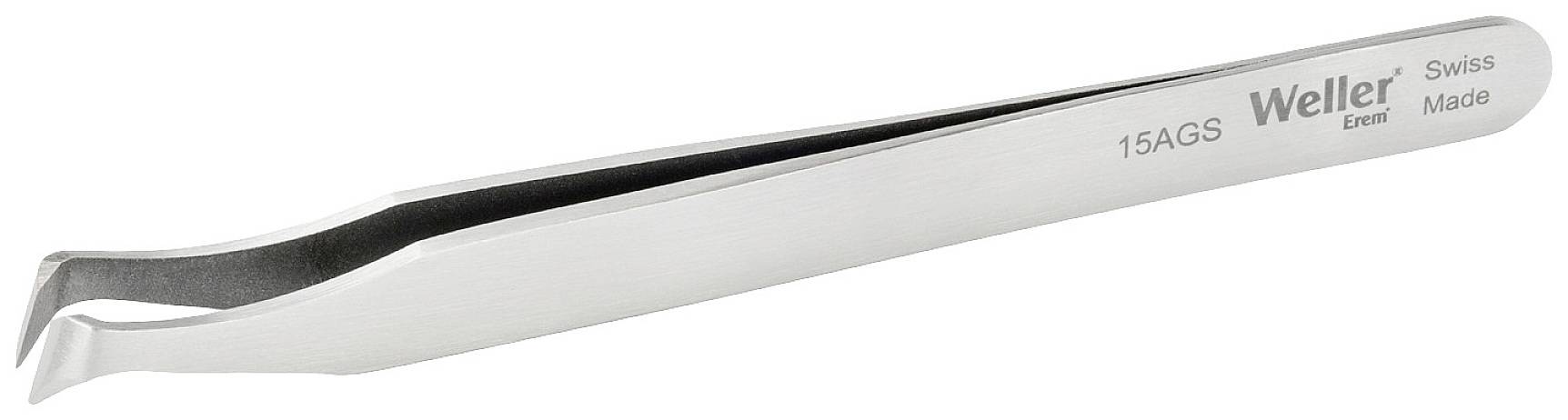 Pinzette con punte curve, in acciaio inossidabile, marca 'Weller', modello '15AGS', fabbricata in Svizzera.
