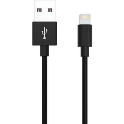 Cavo USB-Lightning nero, accessorio tipico per la ricarica e il trasferimento dati dei dispositivi Apple.