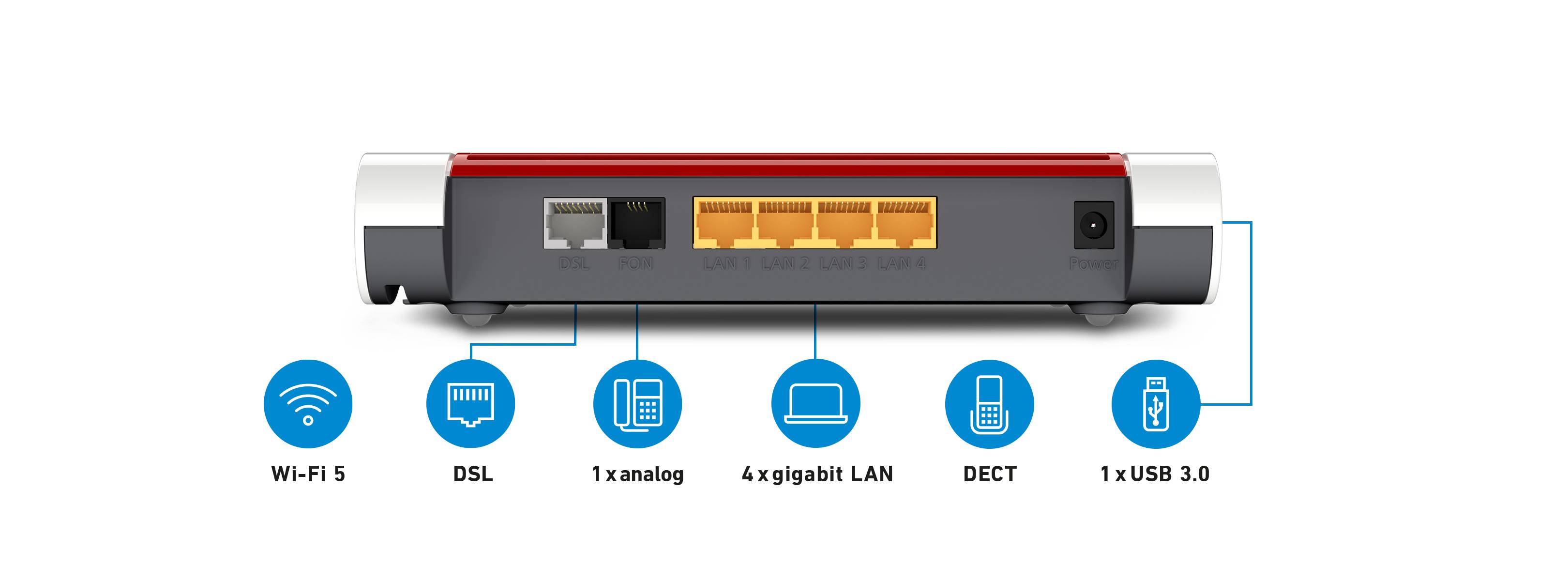 FRITZ! FRITZ!Box 7530 Router con Modem WLAN Modem integrato: ADSL, VDSL 2.4 GHz, 5 GHz 1200 MBit/s-4