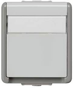 Interruttore elettrico grigio dal design rettangolare. L'interruttore ha una superficie liscia e dall'aspetto robusto.