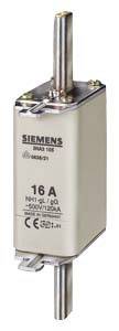 Un inserto fusibile cilindrico Siemens con la scritta '16 A 500 V/1250 A', idoneo per applicazioni industriali.
