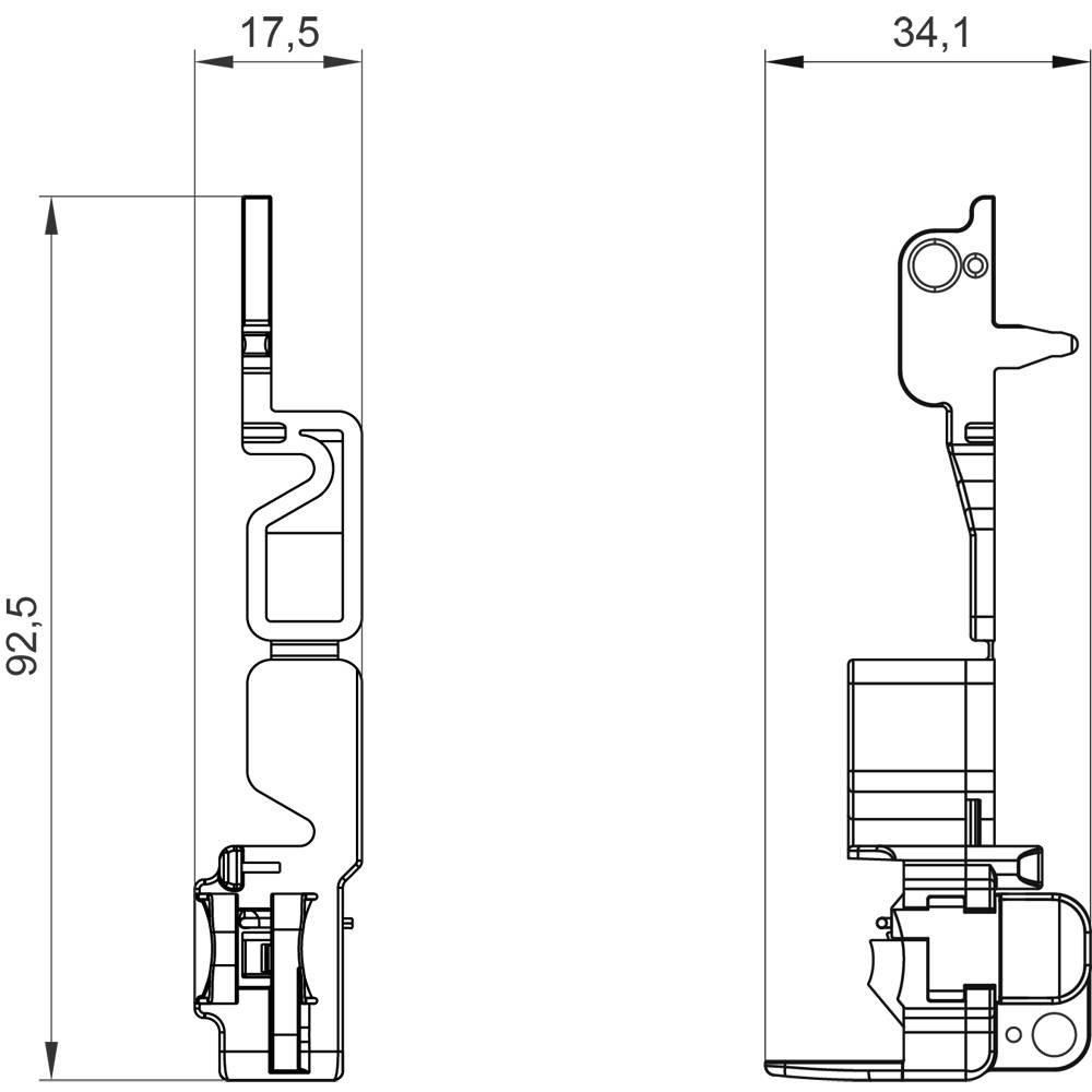 Disegno tecnico di un profilo con quote: altezza 92,5 mm, larghezza 17,5 mm a sinistra e 34,1 mm a destra.