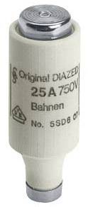 Un fusibile DIAZED con la scritta 'Original DIAZED, 25A 750V, Bahnen, No. 5SD6 01'.