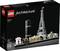 Set LEGO Architecture 'Parigi' con 649 pezzi, raffigura strutture iconiche parigine come la Torre Eiffel. Consigliato dai 12 anni in su.