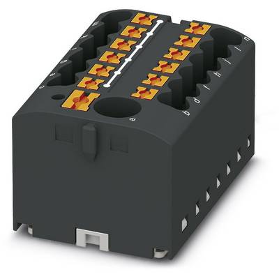 Un connettore nero con più morsetti arancioni per connessioni elettriche.