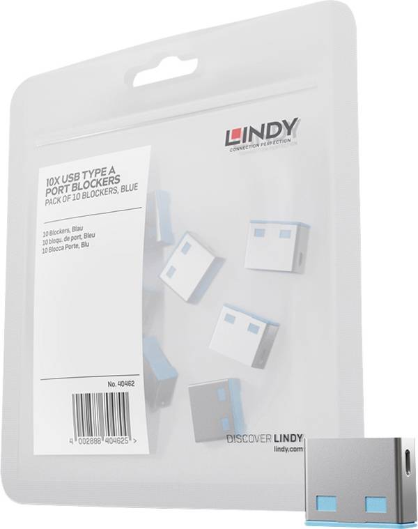 LINDY Blocco porta USB USB-Lock Kit da 10 Blu Lucchetto a chiave Senza chiavi 40462
