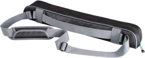 Custodia nera per violino con cinghia grigia e imbottitura per la spalla. Ideale per il trasporto e la protezione di un violino.