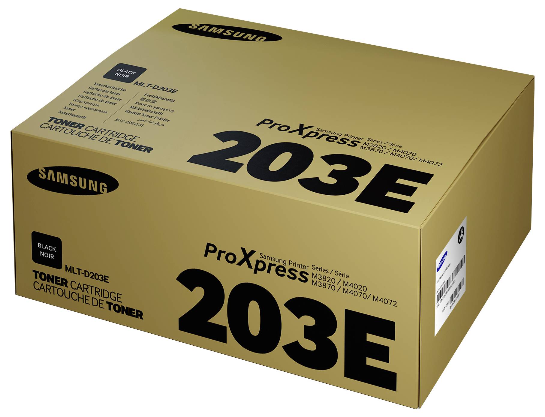 Scatola di cartuccia di toner nero Samsung ProXpress 203E per serie di stampanti M3820, M4020, M3870, M4070, M4072.