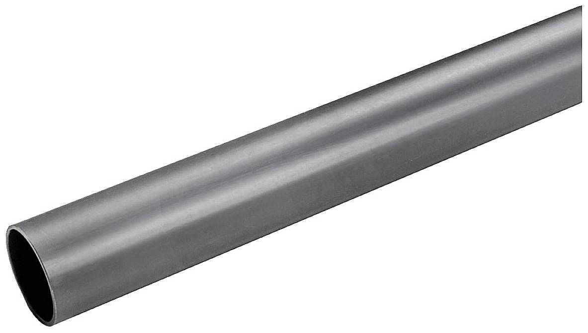 Tubo grigio-nero in vista diagonale, liscio e cilindrico, mostrato su sfondo bianco.